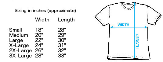 Sizing chart for NASA Logo T-Shirt IMP-NAS01